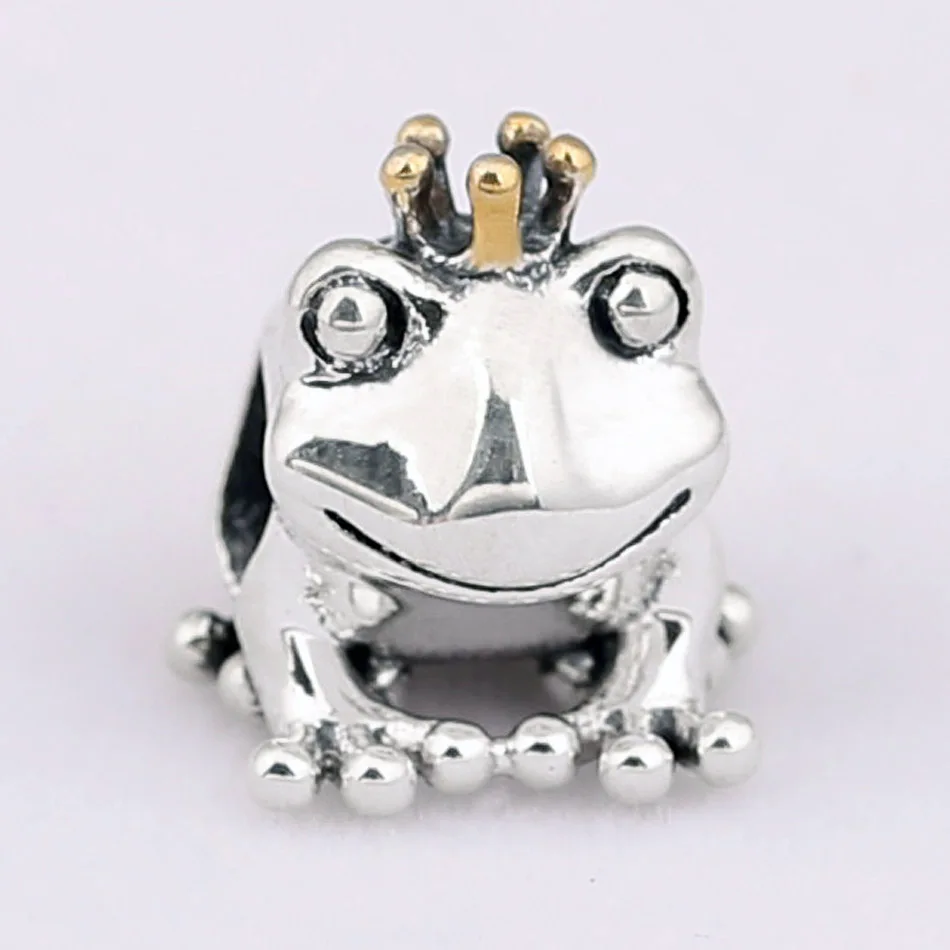 

New Cute Frog Prince With Gold Crown Beads Fit Pandora Bracelet Bangle Diy Jewelry 925 Sterling Silver Animal Bead Charm