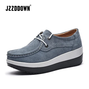 

JZZDDOWN genuine Leather women sneakers on the platform moccasins Big Size shoes woman platform Creeper female Ladies shoes