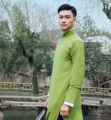 Высокое качество, хлопковое белье, длинное платье в китайском стиле для выступлений, длинное платье в старинном стиле для шоу, длинная одежда для зарубежных китайцев - Цвет: Зеленый