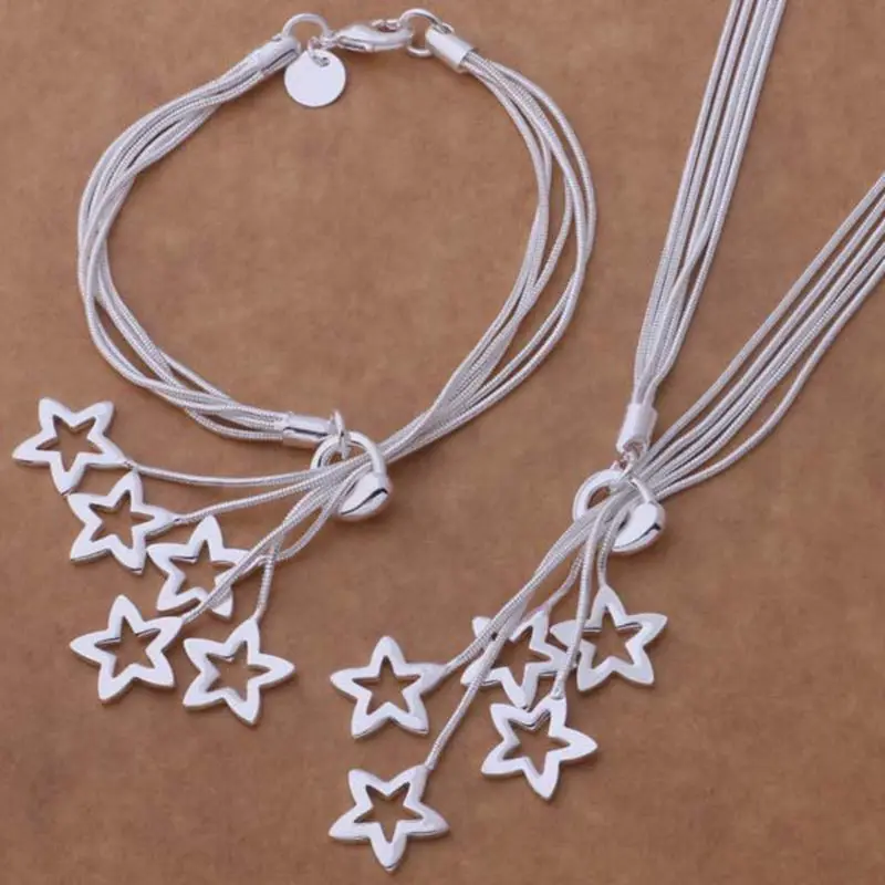 Silver plated jewelry sets, silver jewelry set stars fine chain