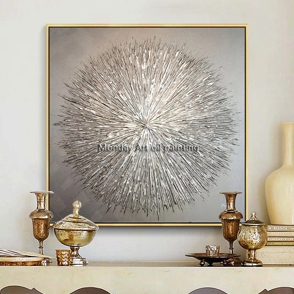 

Silvery Acrylic Canvas Painting hand painted abstract painting Nordic Style Quadro Caudro Decoration Wall Art for Living Room