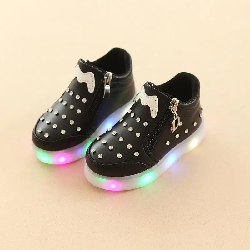 Распродажа новинок Мода светодиодное освещение обувь для детей relaxatio Мода Мальчики Девочки чистый цвет M узор светящиеся Спортивная обувь - Цвет: Черный