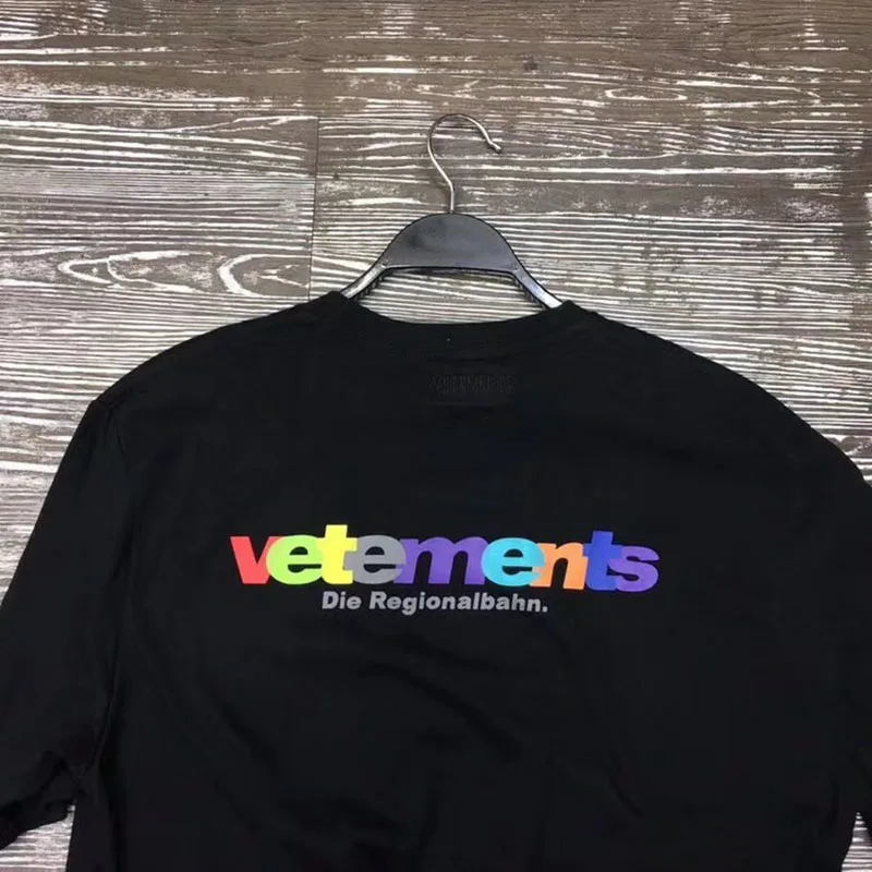 Черно-белые футболки Vetements для женщин Men1: 1 оверсайз хлопок Vetements Топ Футболка с вышивкой Vetements футболка - Цвет: 1