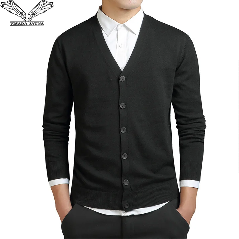 

VISADA JAUNA sweater hombre Men dress 2019 New Coat Clothing Casual Cardigan Long-Sleeved Solid Color Cotton Big Size 3XL N5085