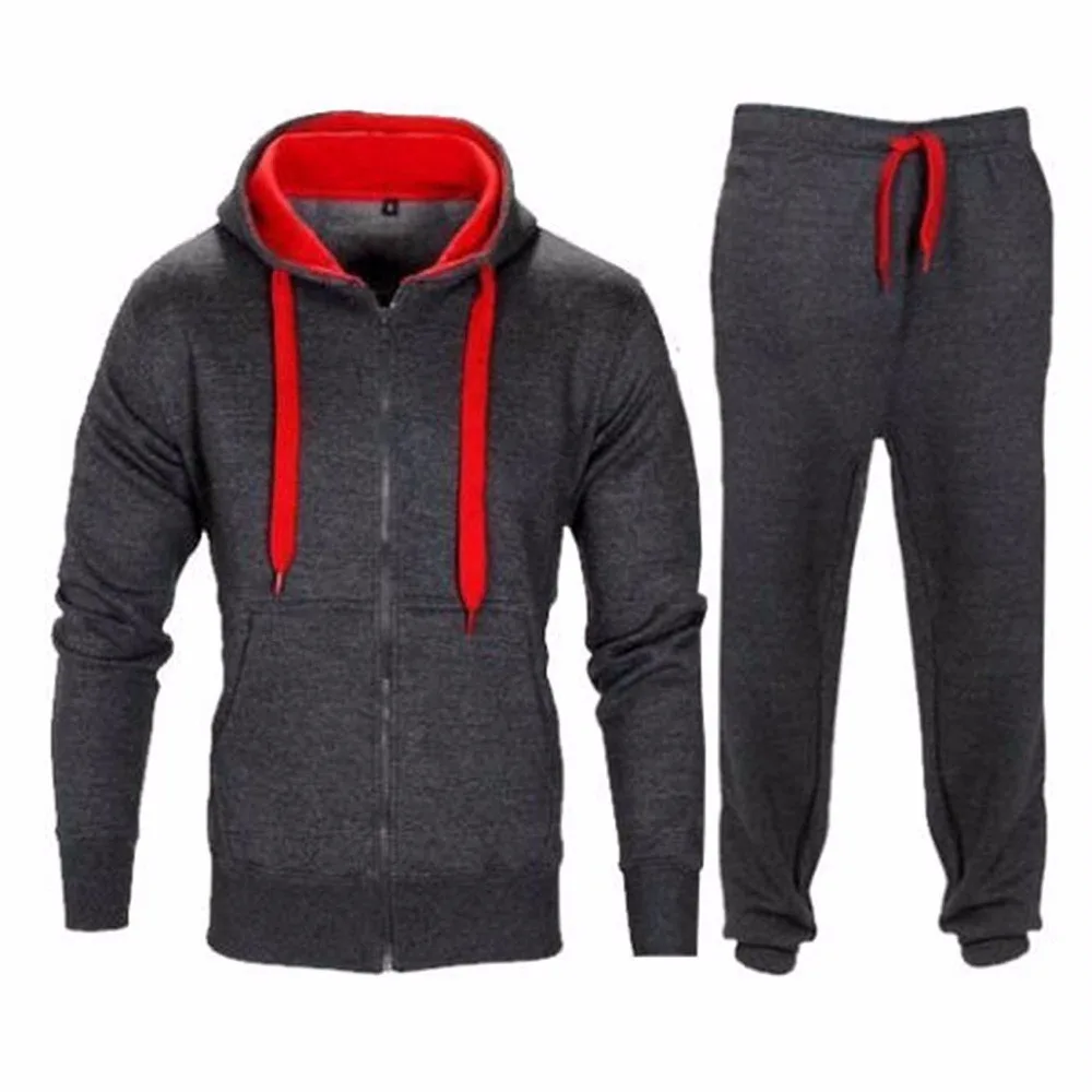 Autumn Winter Men Hoodies Set Brand Male Casual Solid Tracksuit Zipper Hooded Sweatshirt Jacket+Sweatpants Mens Tracksuit