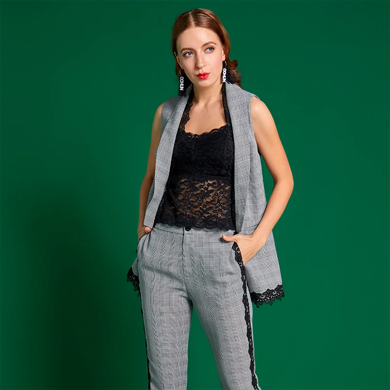 Couture Début Style taille Pantalon Haute Cchun2019 Points Au Neuf Femmes Du Nouveau Treillis Printemps Dentelle nfxY58qw5z