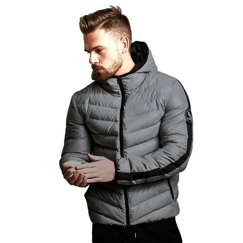 

Down Jacket 2018 Winter Puffer Jacket Men Hooded Long Sleeve Grey Plus Size Sporty Gym Jackets Casual Bubble Coat Men Streetwear