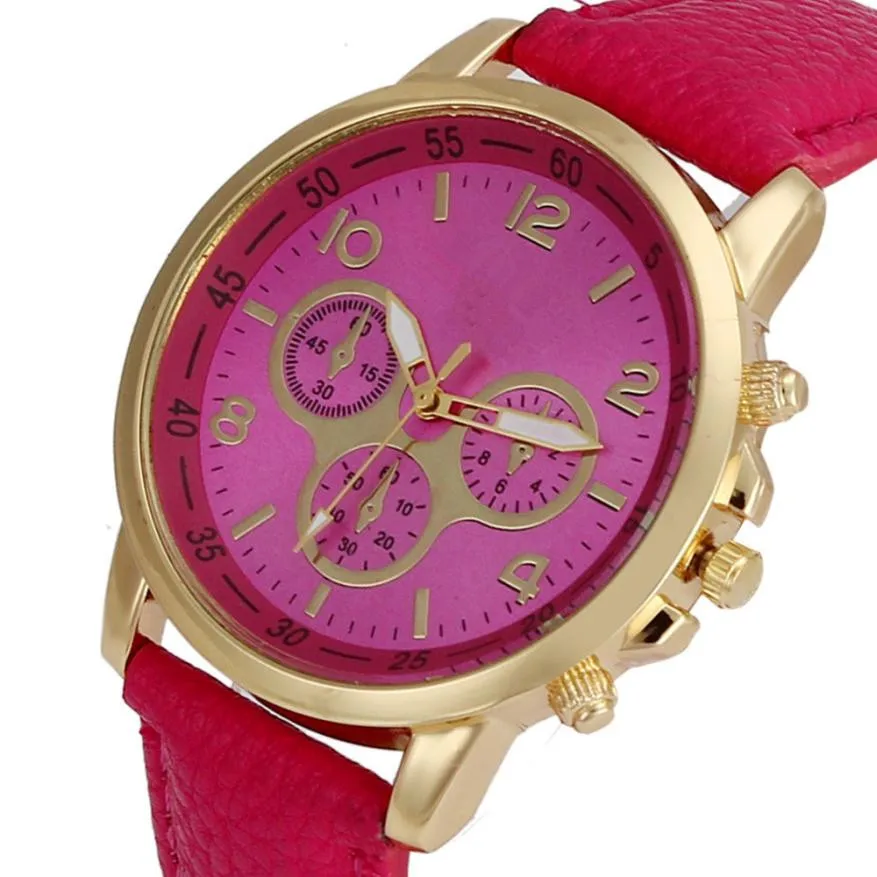 Женские часы из Женевы Роскошные модные женские часы-браслет женские кожаные Кварцевые аналоговые наручные часы женские подарки женские часы - Цвет: C