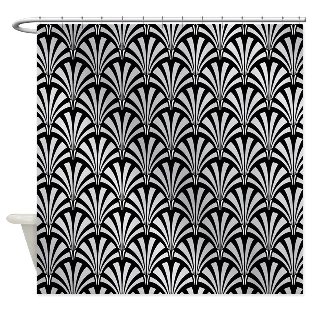 

Elegant Black And Silver Art Deco Decorative Fabric Shower Curtain For Bathroom Waterproof Polyester Shower Curtain