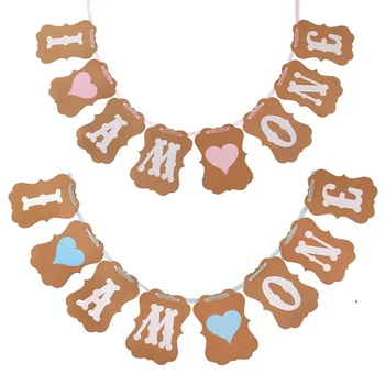 

I AM ONE Banner 1st Birthday DIY Paper Kraft Baby Boy Girl My first One Year Birthday Party Decoration Garland Bunting Supplies