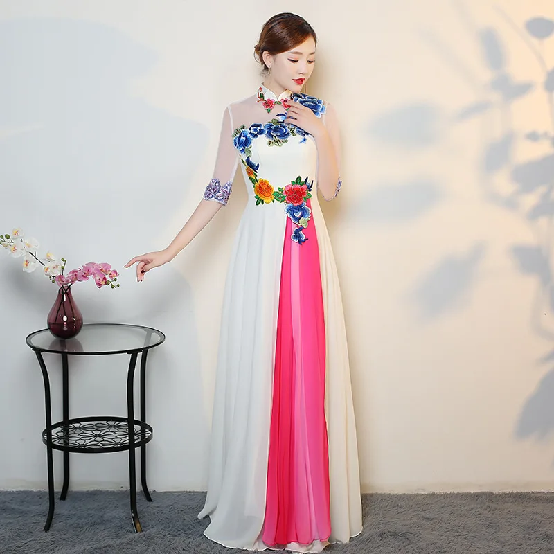 

White Modern Cheongsam Sexy Qipao Women Long Traditional Chinese Dresses Oriental Wedding Gowns Evening Dress Robe Orientale