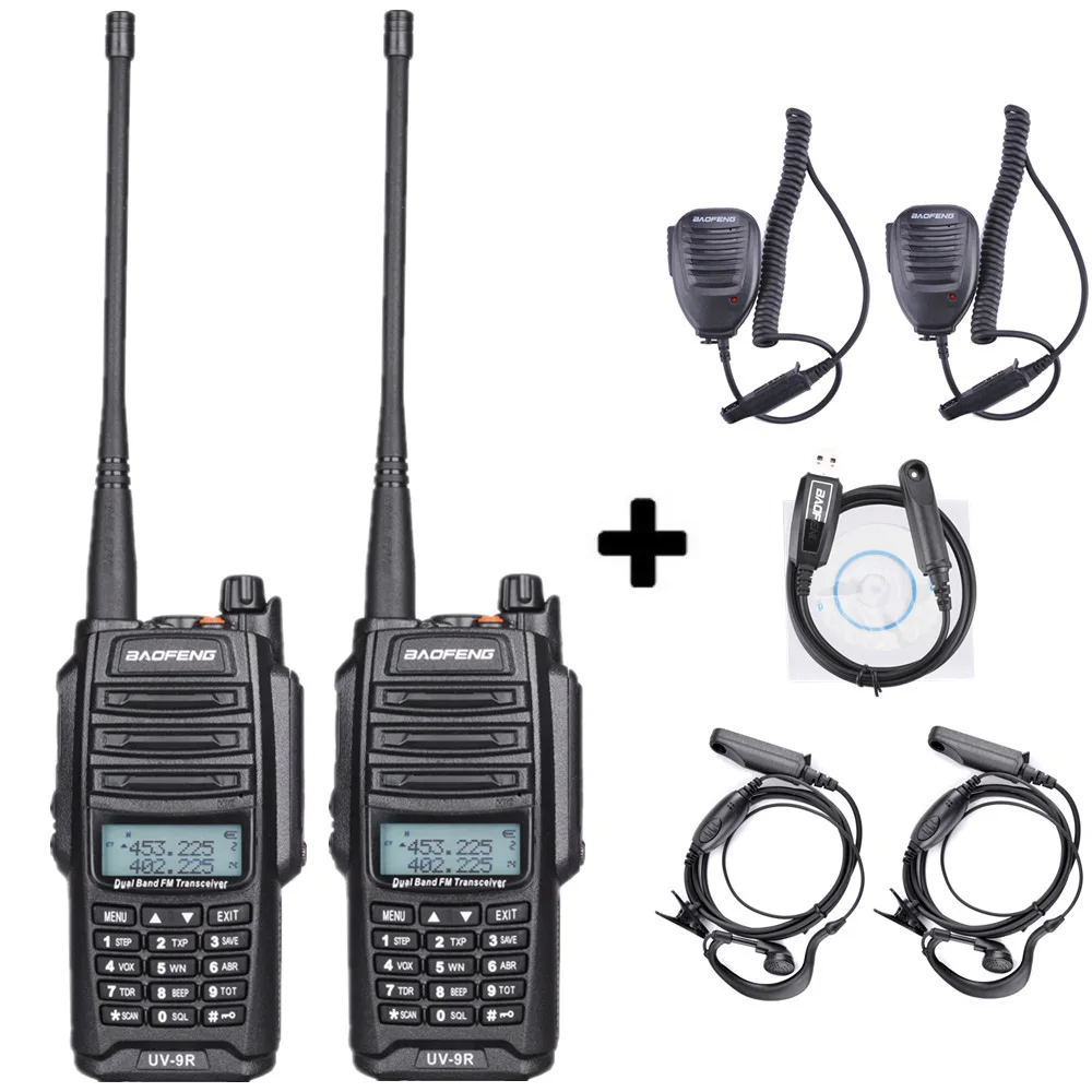 2 шт. Baofeng IP67 UV-9R Walkie Talkie Водонепроницаемый 10 км Dual Band UV9R двухстороннее радиолюбителей морской домофон Водонепроницаемая рация - Цвет: 1cable 2headset 2mic