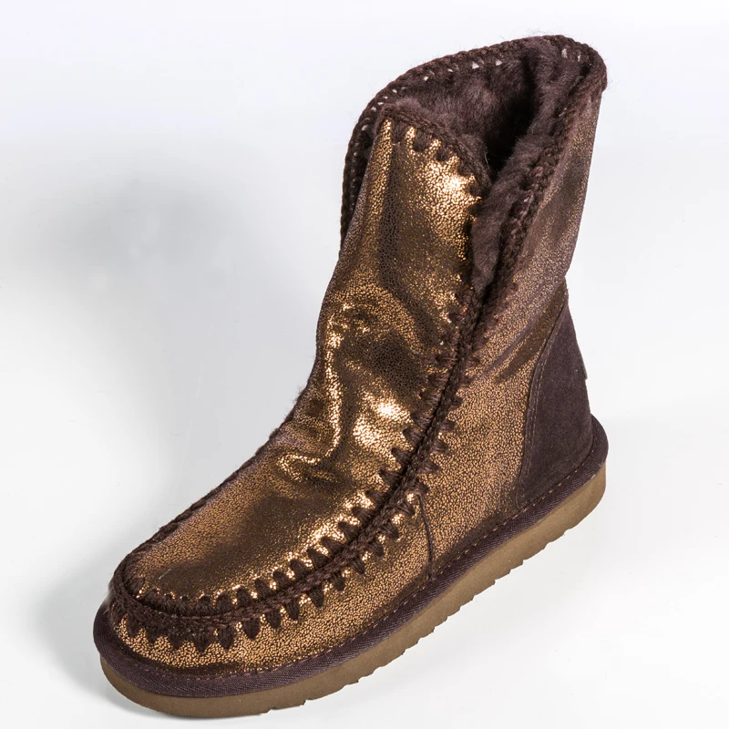 

New Winter Women Solid Snow Boots 2017 Fur Nubuck Leather Warm Mid-calf Slip on Suede Plush Flat with