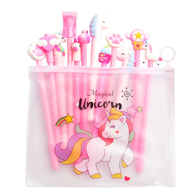

10pcs Cute Gel Pens Set with Kawaii Pencil Case Colorful Writing Gel-ink Pens Cartoon Pen School Stationary Kids Gifts 04272
