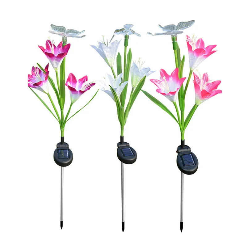 3PCS Solar Power Garland Light Lily Flower Fairy Lights Outdoor Garden Yard Path Lawn Landscape Lamp IP44 Waterproof Luces 40AP407