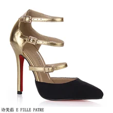 2016 neue Herbst Schuhe Frauen Abendbankett Spitzen Weiblichen High Heels Schwarz Gold Schnalle