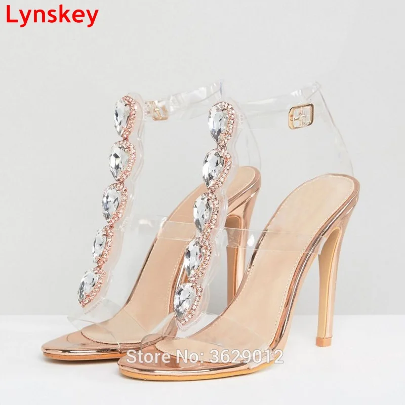 

Lynskey Rhinestone Sandals Open Toe High Heel Sandals Crystal Ankle Strap Diamond Gladiator Women Shoes