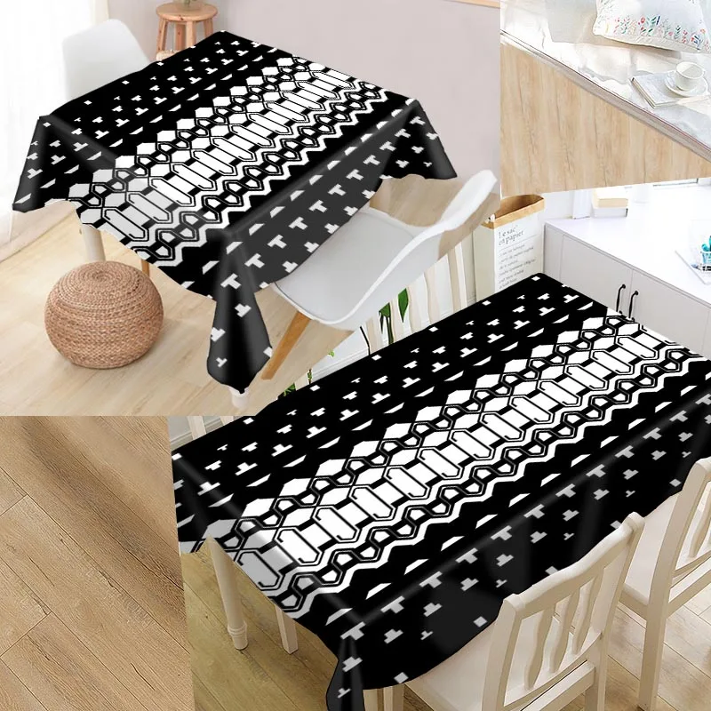 

Custom Black and white pattern Table Cover Rectangular Home Protection Decoration Elegant Wedding Waterproof Oilproof Tablecloth