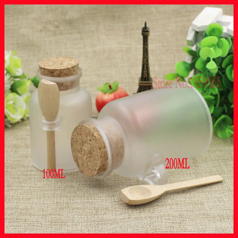 100/200ML ABS round bottle bath salt plastic bottle cork salt spoon