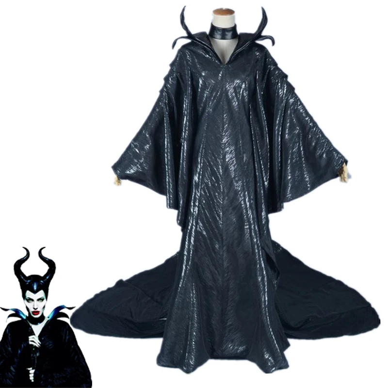 

Movie Maleficent Black Witch Angelina Jolie Princess Maleficent Cosplay Fancy Dress Canraval Halloween Costume Maleficent horn