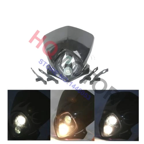 

Black Headlight Universal Motocycle Custom Scooters StreetFighters Halogen Bulbs