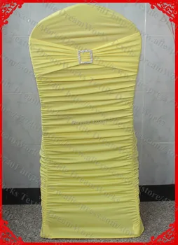 

NO.37 Yellow Ruffled Lycra Chair Covers With Lycra Band/Sash And Square Diamond Buckle&Pin For Wedding Banquet Home Decoration