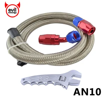 

evil energy 1M AN10 Racing Stainless Steel Oil Fuel Hose Line +AN10 0 90 Degree Swivel Oil Fuel Fitting Adapter With AN Spanner