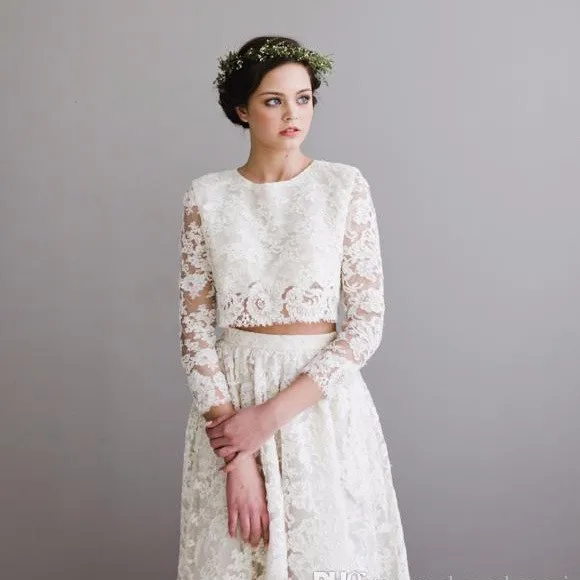 Two-Pieces-Prom-Dresses-2016-A-line-Long-Evening-Dress-With-Long-Sleeve-White-Lace-Bateau