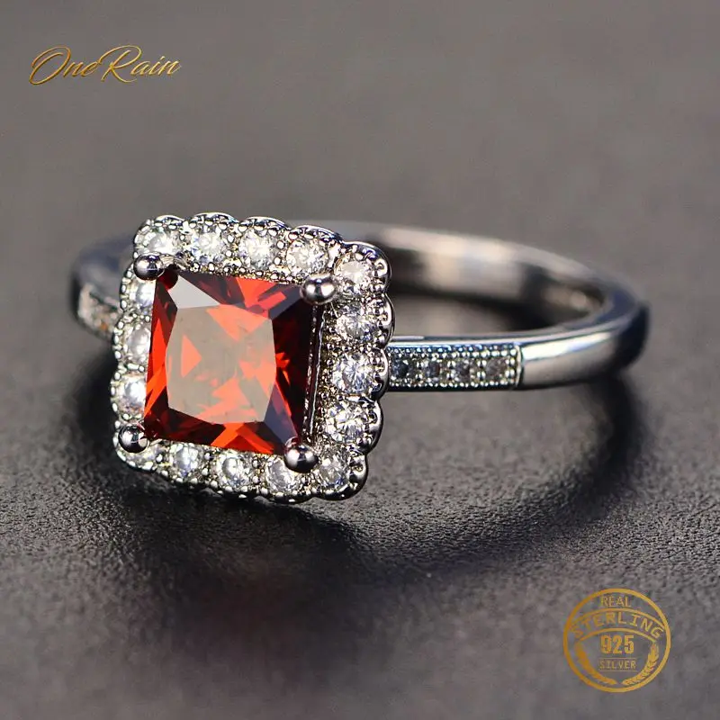 

OneRain Luxury 100% 925 Sterling Silver Ruby Gemstone Birthstone Wedding Engagement Cocktail For Women Ring Jewelry Wholesale