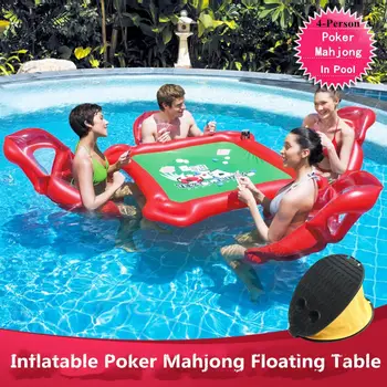 

Inflatable In Water Texas Porker Pool Toy Sand Float Cup Holder Swim Ring Holiday Fun Floating Row Mahjong Table Chair Send pump