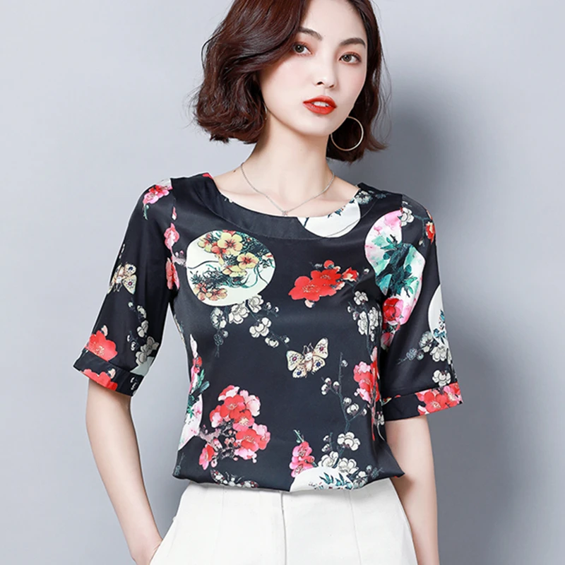 

Korean Fashion Summer Silk Women Blouses Womens Tops and Blouses Short Sleeve White Shirts Plus Size XXXL Ladies Tops