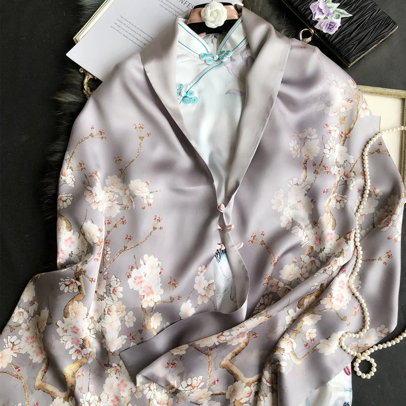 Высокая-класс атласный, Шелковый платок женщины Весна и осень дикий длинное шелковое платье Мать cheongsam шаль для дам 1 заказ = 1 шт