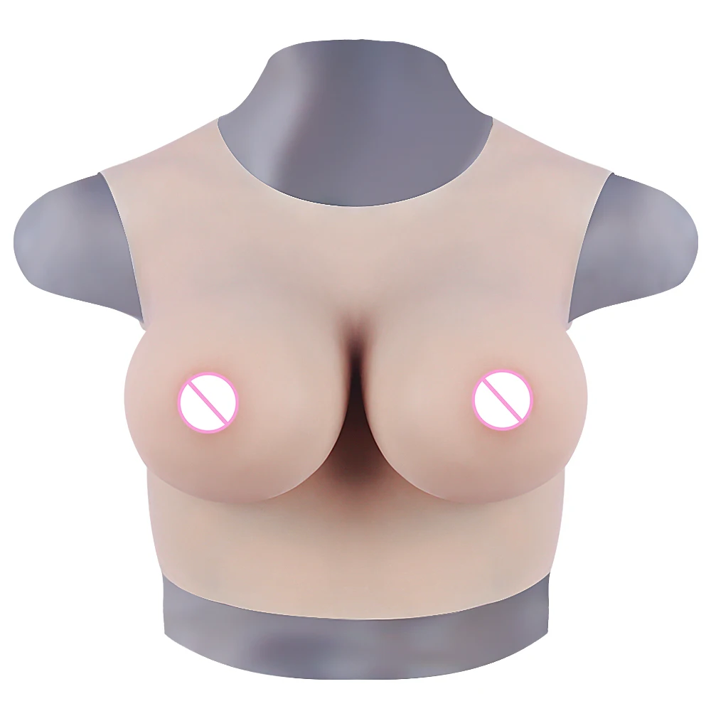 

KOOMIHO 77D CUP Round Neck Crossdresser Breast Fake Boobs Filled Silk Cotton Silicone Breast Forms for Men Transgender Tits 1G