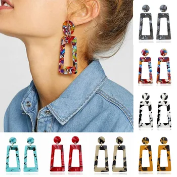 

E514 2019 Fashion ZA Jewelry Acrylic Resin Dangle Earrings For Women Geometry Square Tortoiseshell Earrings Wholesale Brincos