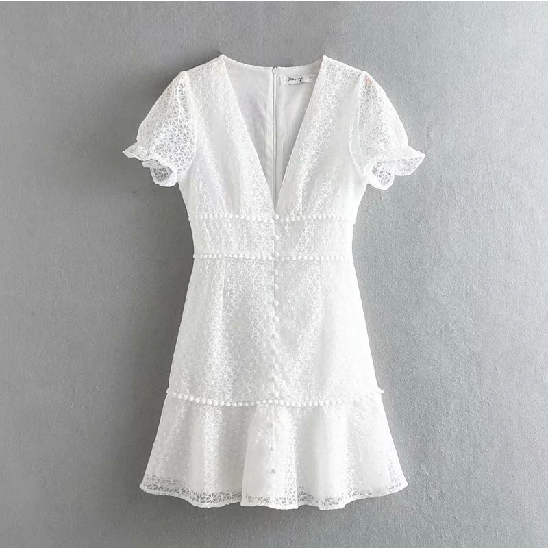 

Women Dress Summer 2019 Cotton Embroidered Single-Breasted Short-Sleeved Dress Ms Summer Street Sexy Slim Fit Dress