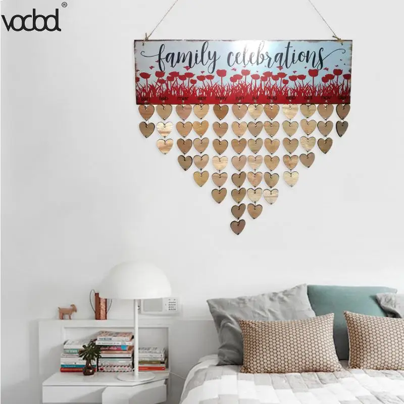 

VODOOL DIY Wooden Birthday Calendar Family Celebrations Wall Calendar Write Special Dates Planner Board Hanging Decor Gifts