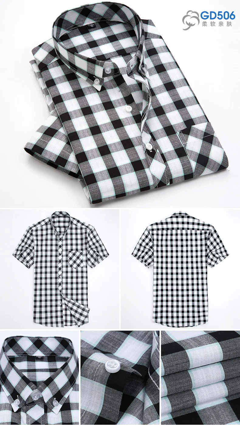 Fashion Summer business men casual shirts high quality checked male plaid short sleeve shirt cotton Chemise Homme