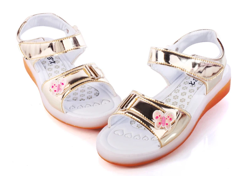UncleJerry usb зарядка сандалии для девочек и женщин Бабочка светящиеся детская обувь детские летние пляжные детские сандалии, обувь