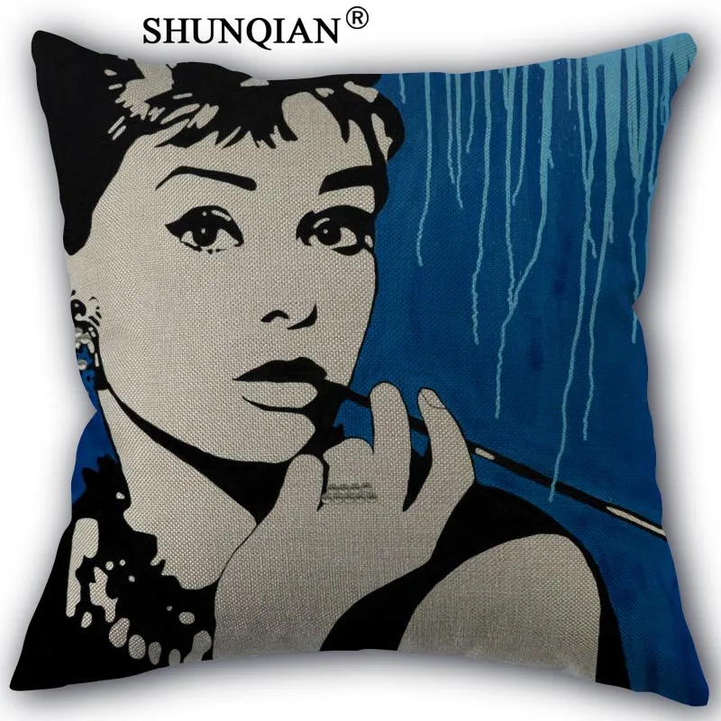 

Custom Audrey Hepburn pillowcase Custom Cotton Linen Throw Pillow Cover Pillowcase Customize 45x45cm one side