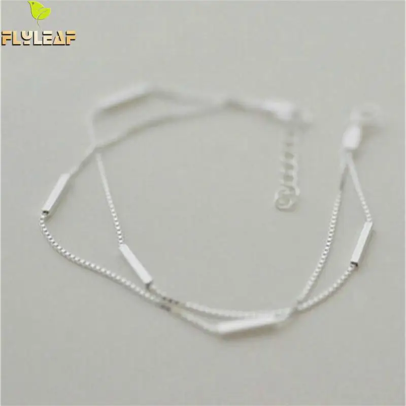 

Flyleaf 925 Sterling Silver Double-layer Glossy Bracelets For Women Box Chain Simple Fashion Fine Jewelry Bracelets & Bangle