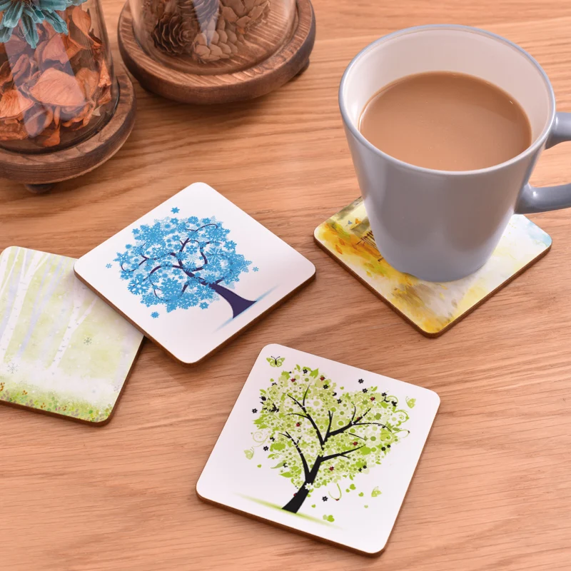 CFen A's Tree Printed Quality Wooden Coasters Drink Cup Mat Table Place