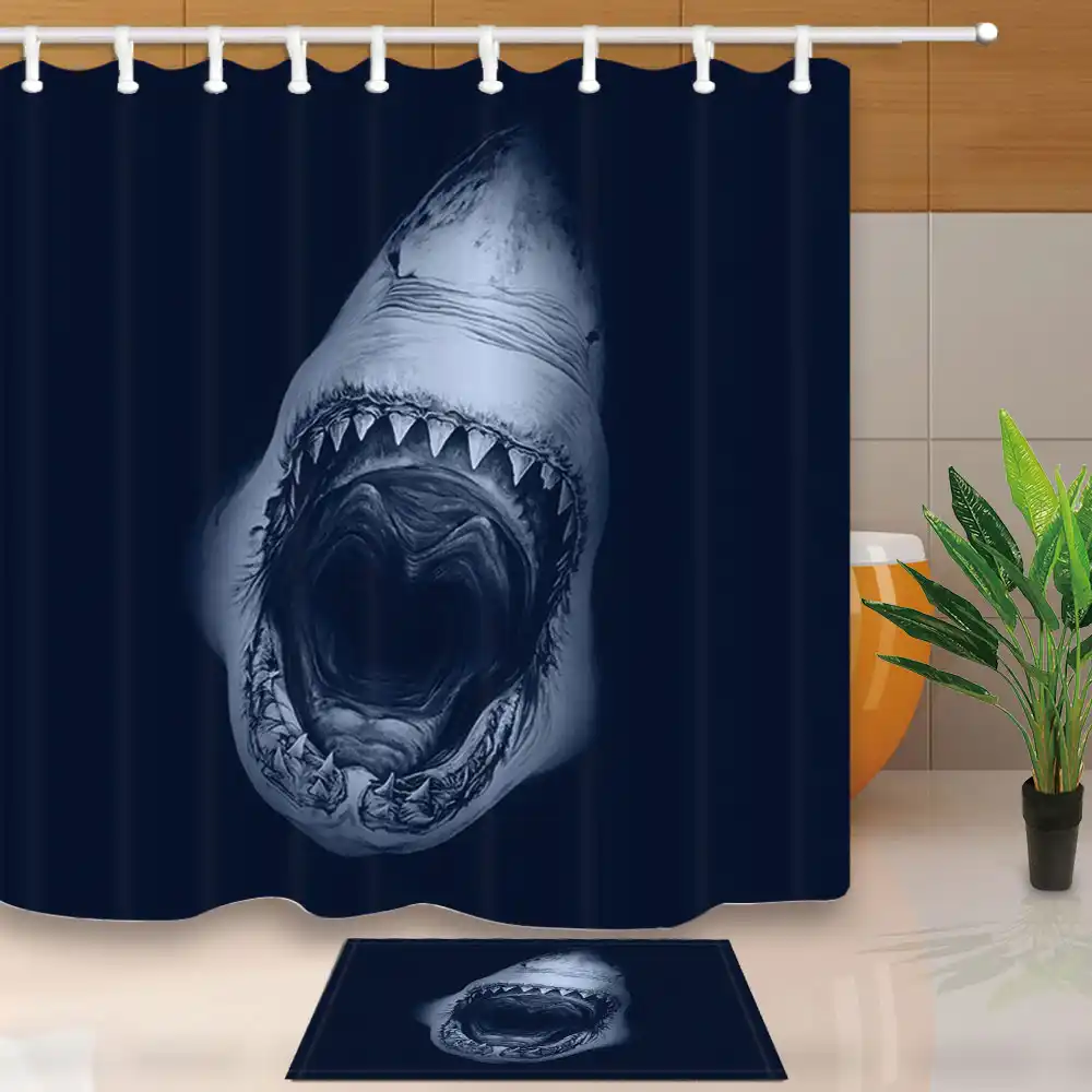 Blue Shower Curtains Under The Sea Shark Bathroom Curtains Simple