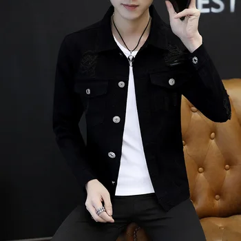

Spring hollow denim jacket men's self-cultivation baseball clothing trend men's spring and autumn denim thin jacket