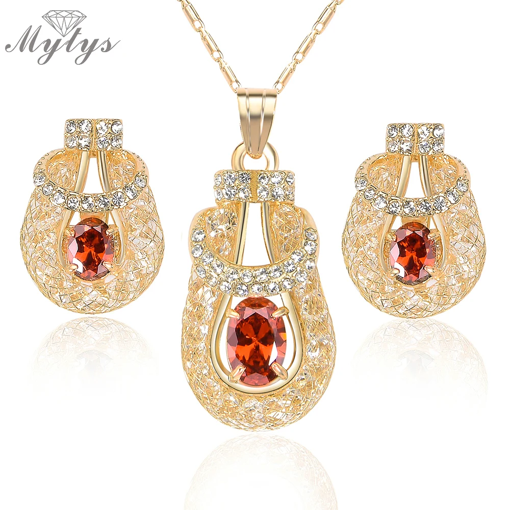 Mytys High Quality Jewelry Sets For Women Wire Mesh Net Filled Crystal
