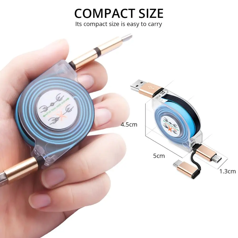 ANMONE 2 في 1 USB نوع C كابل للهاتف المحمول المصغّر USB كابل قابل للسحب سريع شحن USB C كابل 1 m المحمولة البيانات الحبل ANMONE 2 في 1 USB نوع C كابل للهاتف المحمول المصغّر USB كابل قابل للسحب سريع شحن USB C كابل 1 m المحمولة البيانات الحبل
