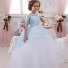 Г. Светильник, голубое кружевное платье принцессы с цветочным узором для Девочек Пышные вечерние платья для выпускного вечера для девочек, пышные платья для первого причастия