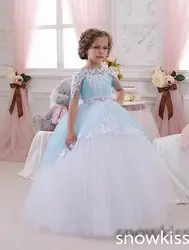 2019 светло-голубое кружевное платье принцессы с цветочным узором для девочек, пышные платья для выпускного вечера вечерние, пышные платья