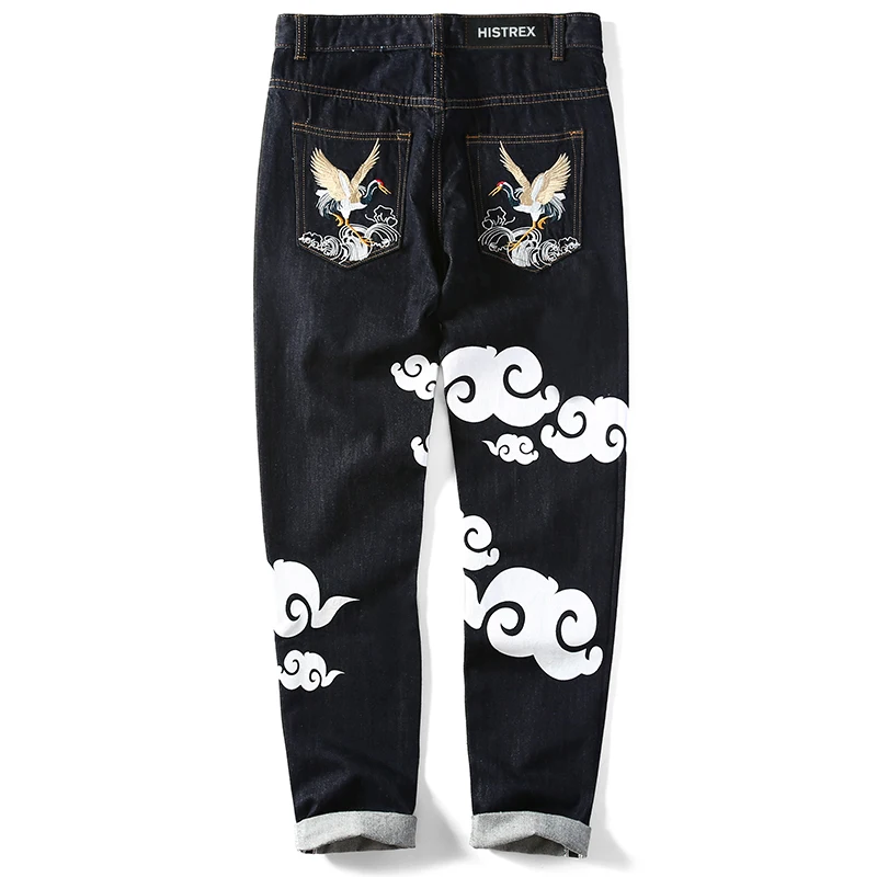Мужские джинсы от известного бренда, с вышивкой и принтом в китайском стиле, штаны с буквенным принтом, хлопковые Стрейчевые штаны в стиле хип-хоп, черные облегающие брюки# TSJ2004