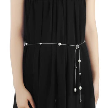 

Womens Elegant Pearl Chain Belt Wedding Belt Body Belly Chain Waist Chain Belt for Dress