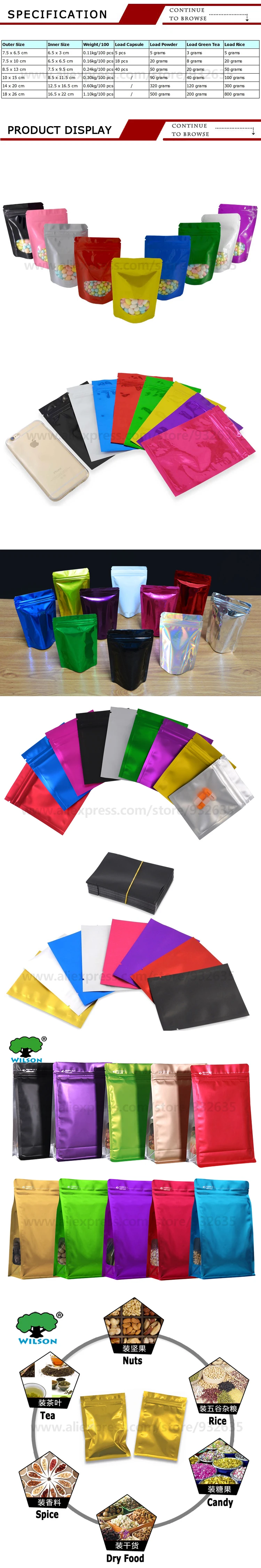Матовая цветная сумка на молнии с одной стороны, прозрачная сумка на молнии из фольги, сумка для хранения продуктов, много цветов, маленький образец подарка 7,5x10/8,5x13/10x15 см